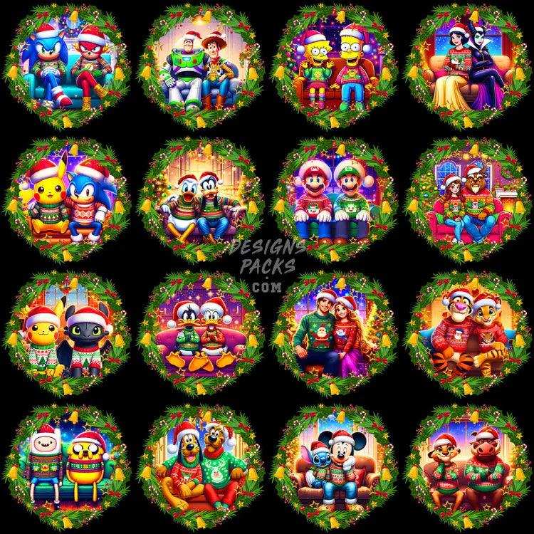 36 Christmas Duo Cartoon Mix Designs Bundle Png
