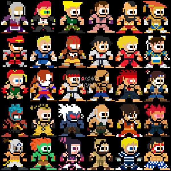 36 Gaming 8 Bits Fighters Designs Bundle PNG DESIGNSPACKS