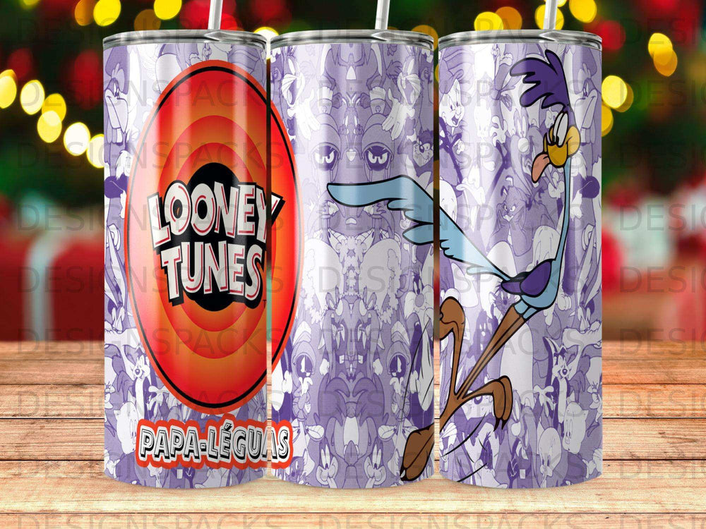 Looney Tunes Papa-Légumes tumbler with Road Runner and cartoon characters.