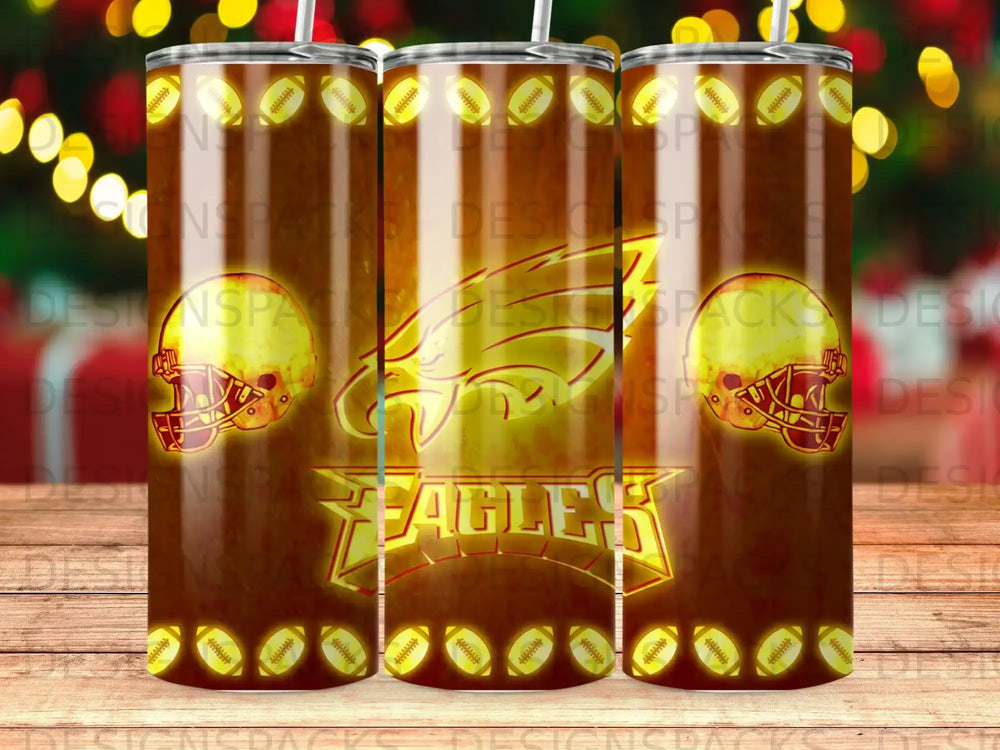 Philadelphia Eagles logo with football pattern on a tumbler.