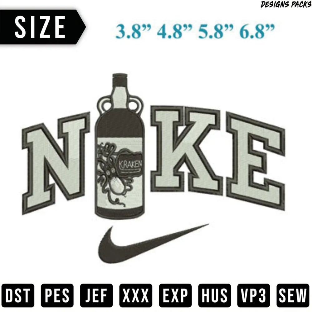 Kraken logo with NOKE text and embroidery file formats.