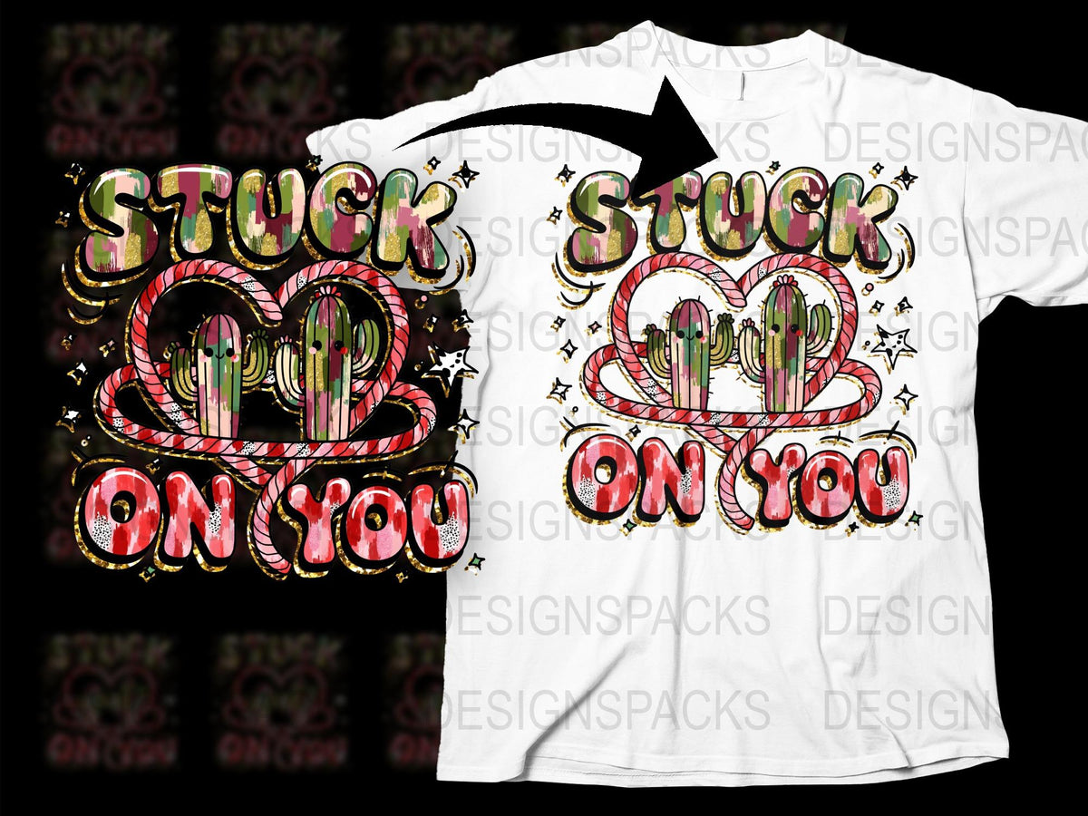 Retro Graphic T-Shirt 'Stuck on You' Vintage Font Design, Unisex Tee with Colorful Lettering, Casual Streetwear Style