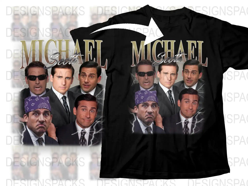 Michael Scott Graphic T-Shirt, Funny TV Show Character Collage, Casual Cotton Tee