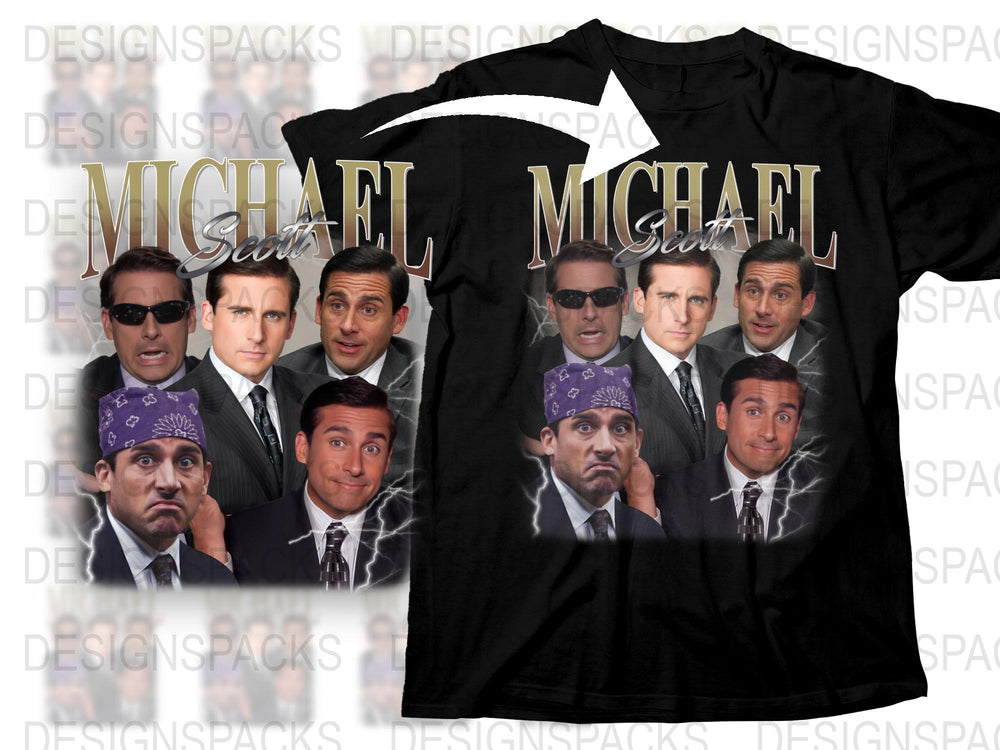 Michael Scott Graphic T-Shirt, Funny TV Show Character Collage, Casual Cotton Tee