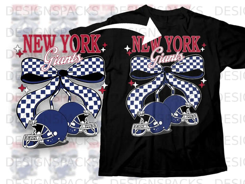 New York Giants Checkered Bow Helmets T-Shirt