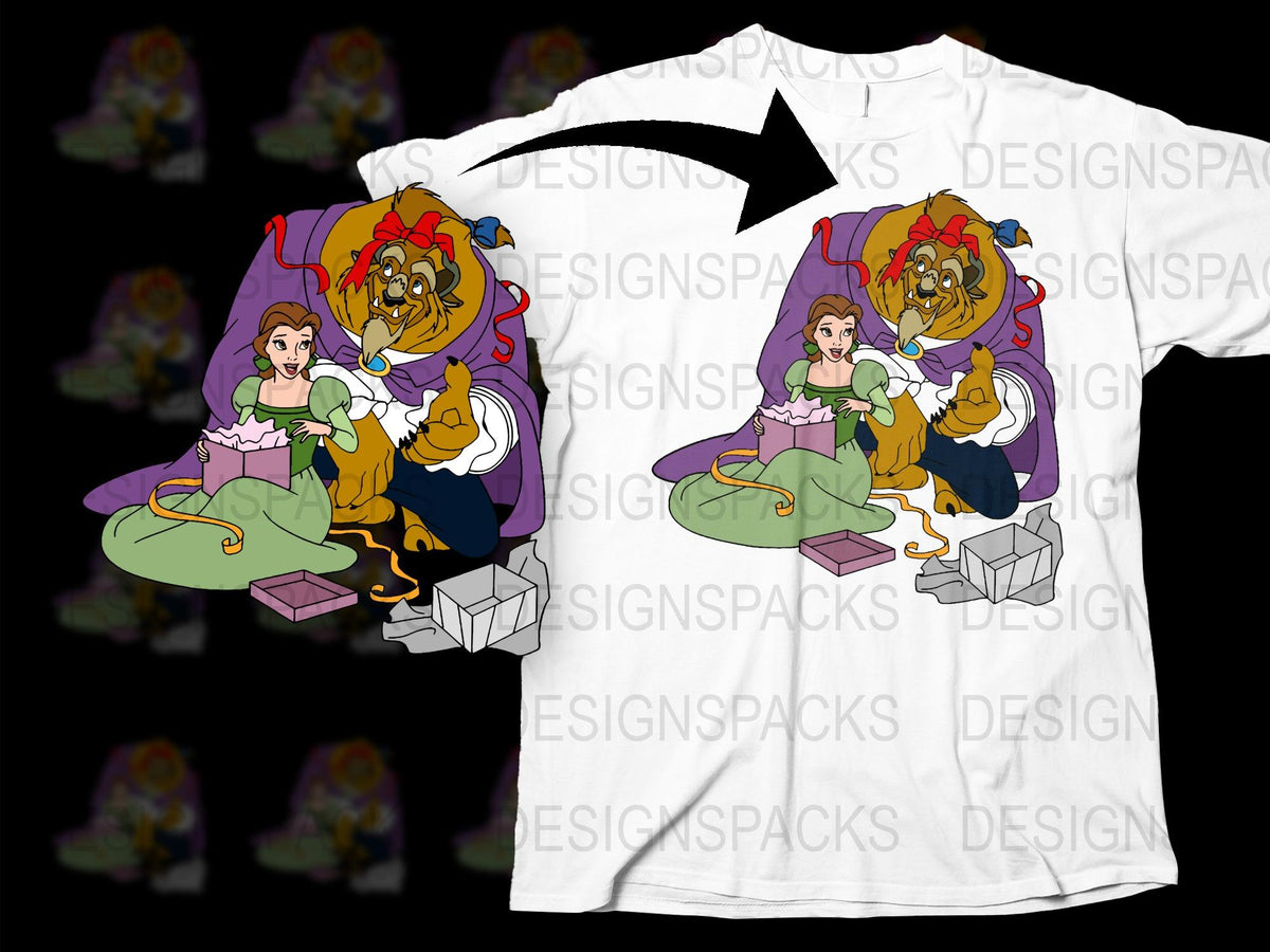 Beauty and Beast Inspired T-Shirt, Cartoon Graphic Tee, Unisex Adult Clothing, Fairy Tale Shirt