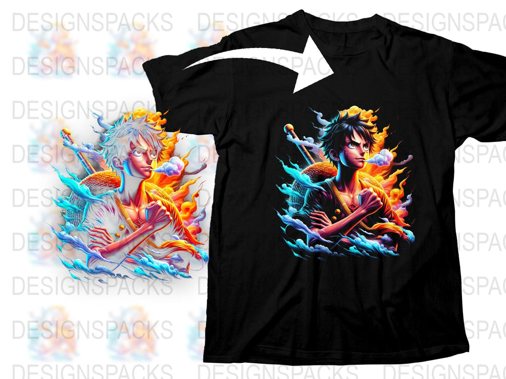 Anime Inspired Fire and Ice Graphic T-Shirt, Colorful Fantasy Art Tee, Unisex Casual Clothing