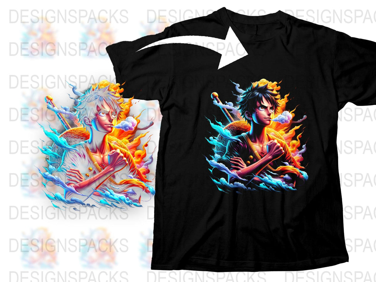Anime Inspired Fire and Ice Graphic T-Shirt, Colorful Fantasy Art Tee, Unisex Casual Clothing