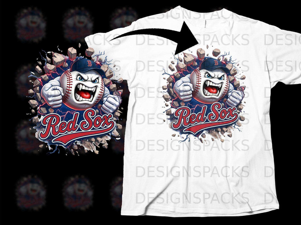 Red Sox Fearsome Baseball Character Design T-shirt