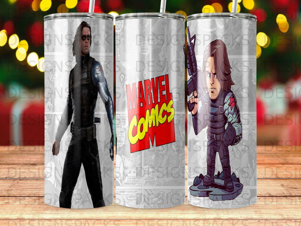 Marvel Comics characters, The Winter Soldier and Captain America, on tumblers.