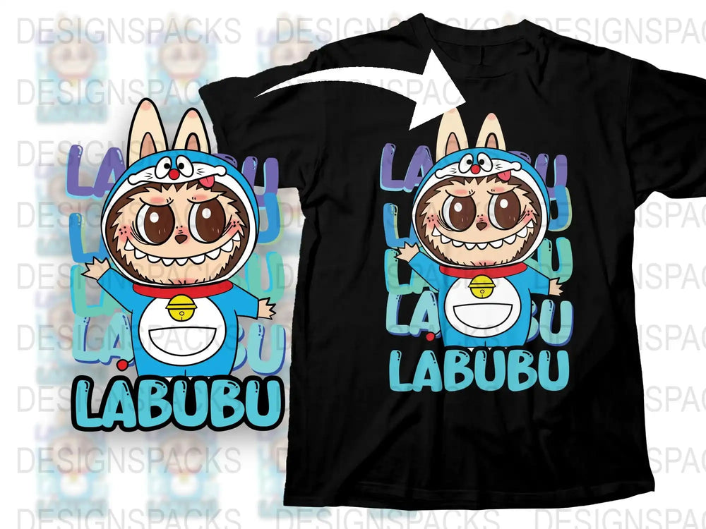 Labubu Cartoon Monster Graphic T-Shirt, Funny Cute Creature Unisex Tee, Bright Colors, Casual Streetwear Style, Anime Inspired Design