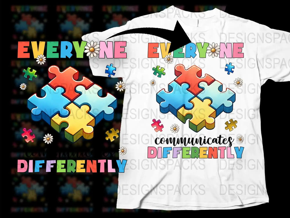 Autism Awareness Puzzle Piece T-Shirt, Colorful Communicates Differently Tee, Inclusive Fashion Top, Unisex Adult and Kids Sizes