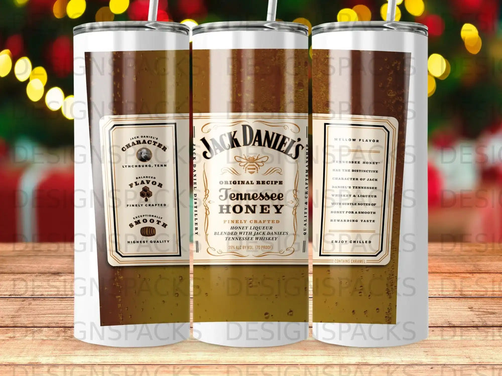 Jack Daniel's Tennessee Honey whiskey tumbler with distinctive label design.