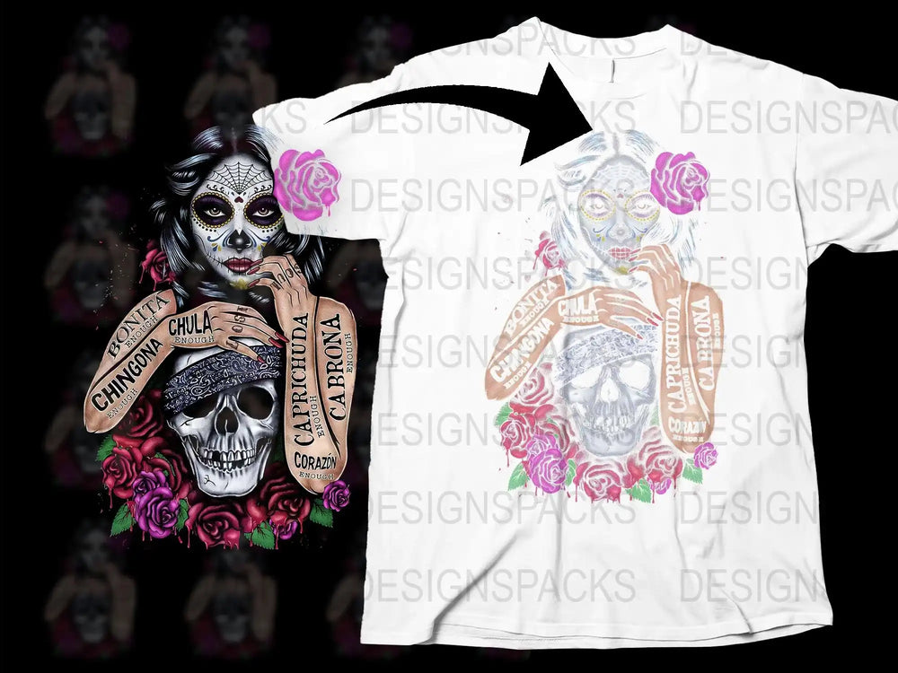 Day of the Dead Sugar Skull T-Shirt, Floral Skull Graphic Tee, Unisex Cotton Shirt