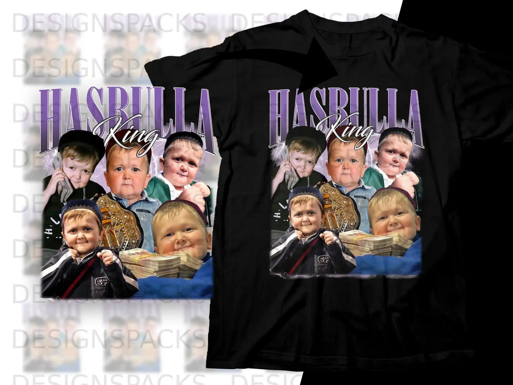 Black t-shirt featuring Hasbulla Magomedov with money and butterflies.