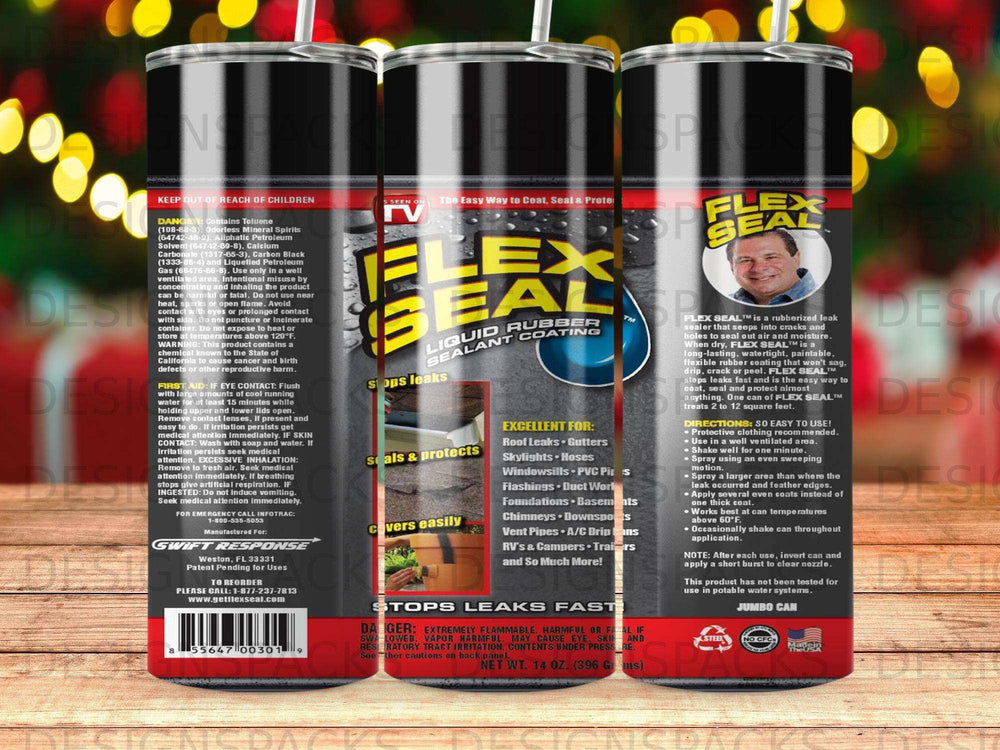 Flex Seal liquid rubber sealant coating in a spray can, stops leaks.