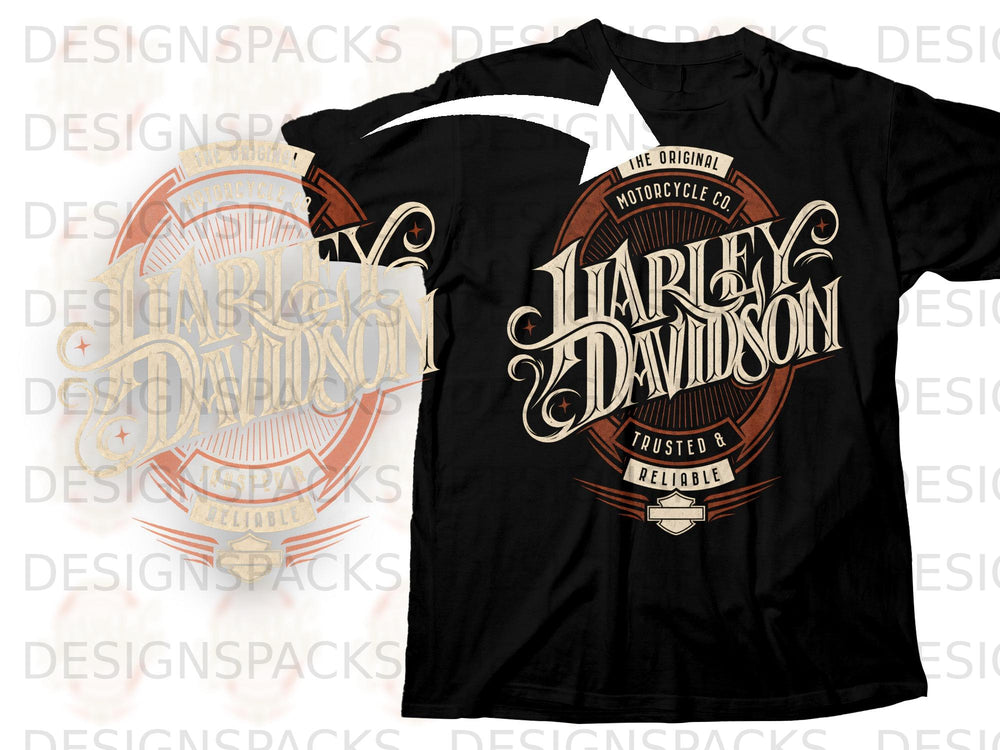 Black t-shirt with Harley Davidson motorcycle co. logo including "Trusted & Reliable".