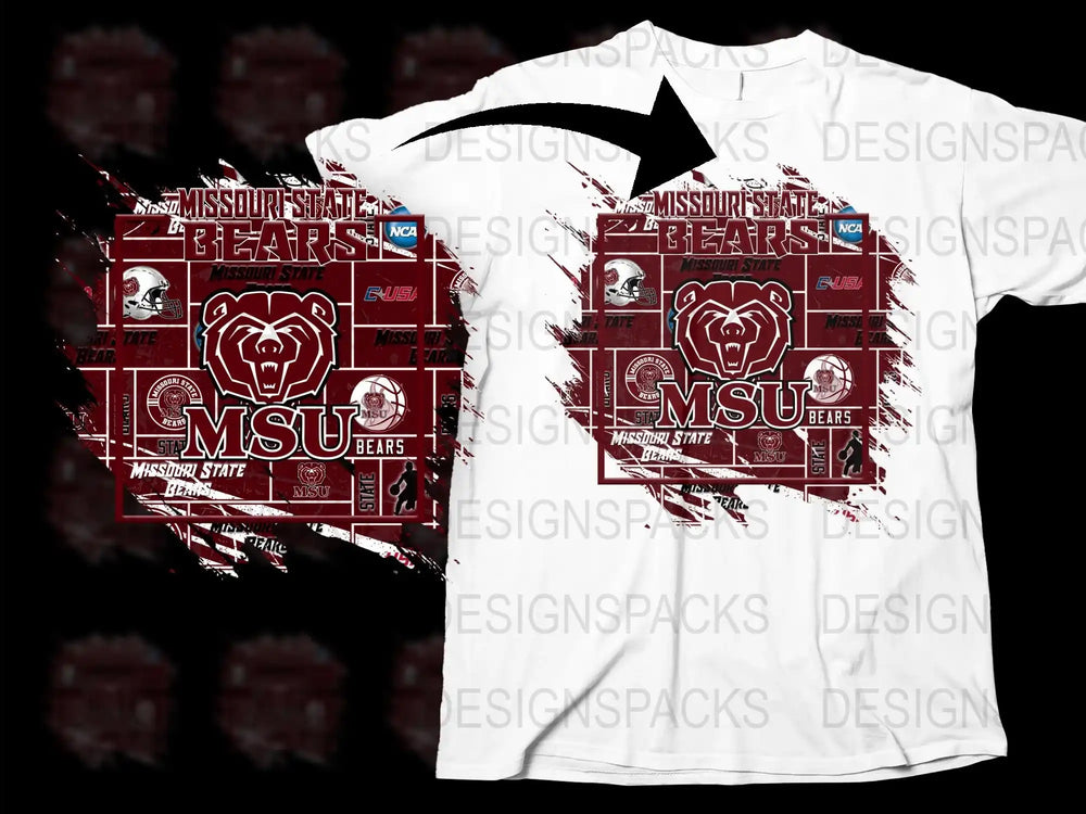 Missouri State University MSU Bears Graphic T-Shirt, College Sports Team Apparel, Fan Gear White Tee