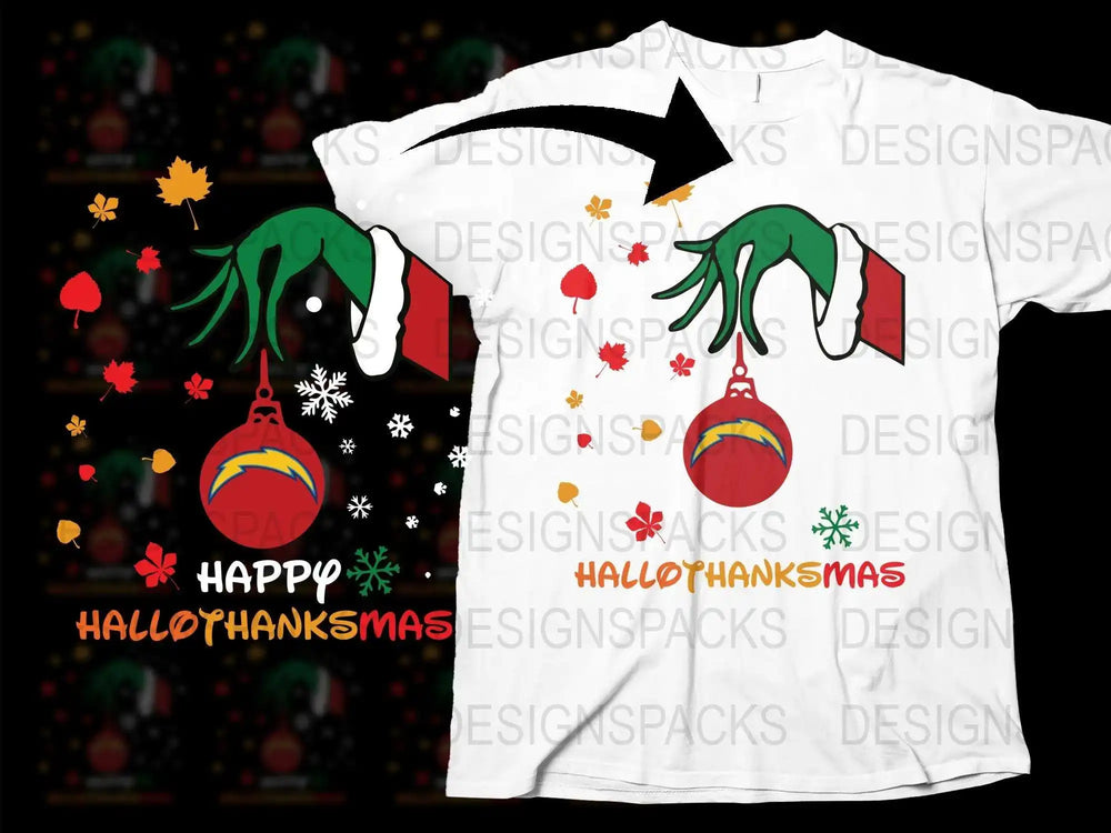 Happy Hallothanksmas T-Shirt, Festive Holiday Tee, Christmas Halloween Thanksgiving Top