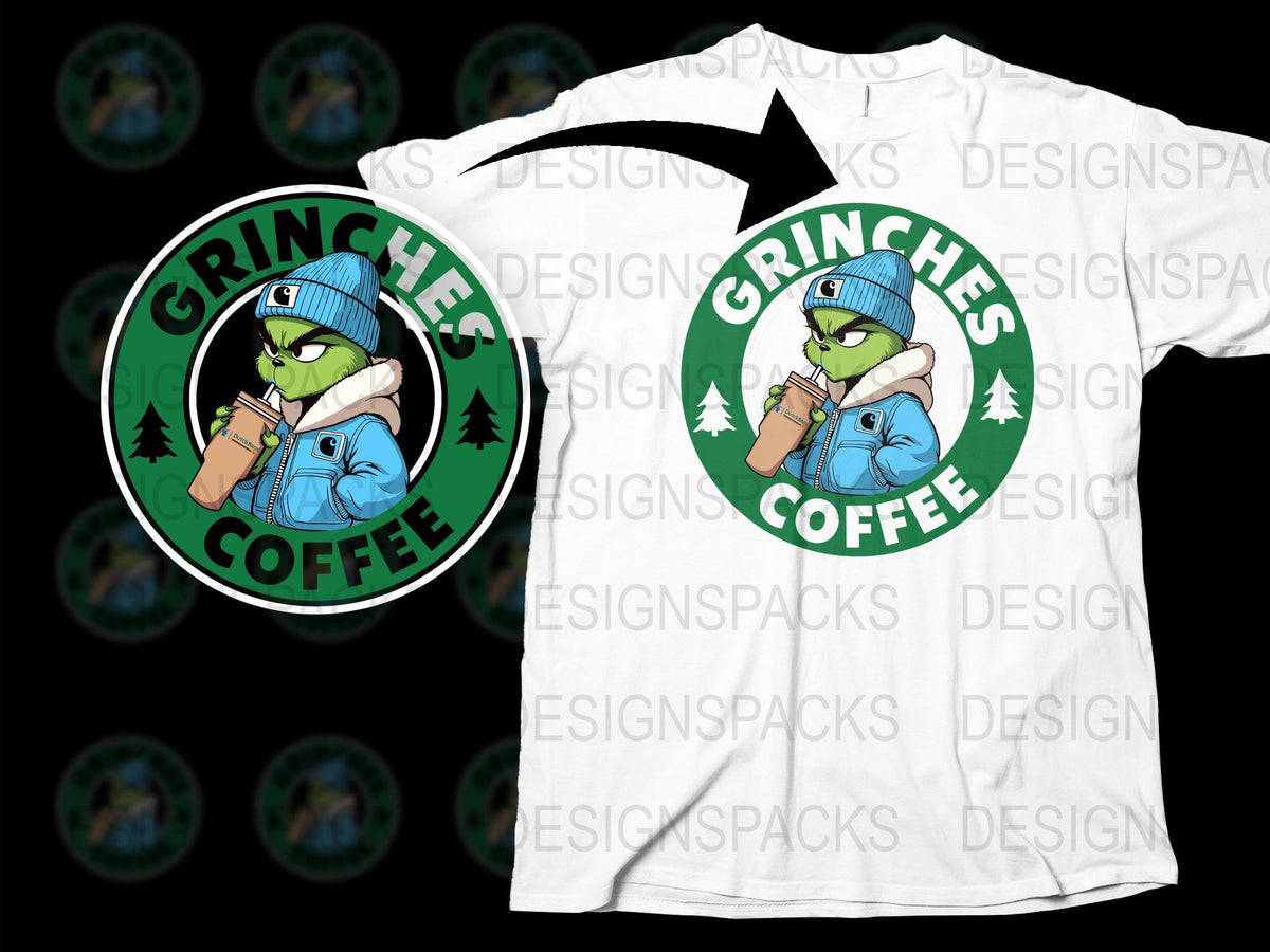 Grinches Coffee T-Shirt, Funny Christmas Tee, Green Cartoon Character, Holiday Casual Shirt