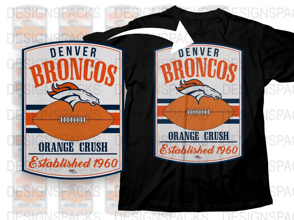 Denver Broncos Vintage T-Shirt, Orange Crush Logo, Retro Football Fan Apparel, Established 1960 Graphic Tee