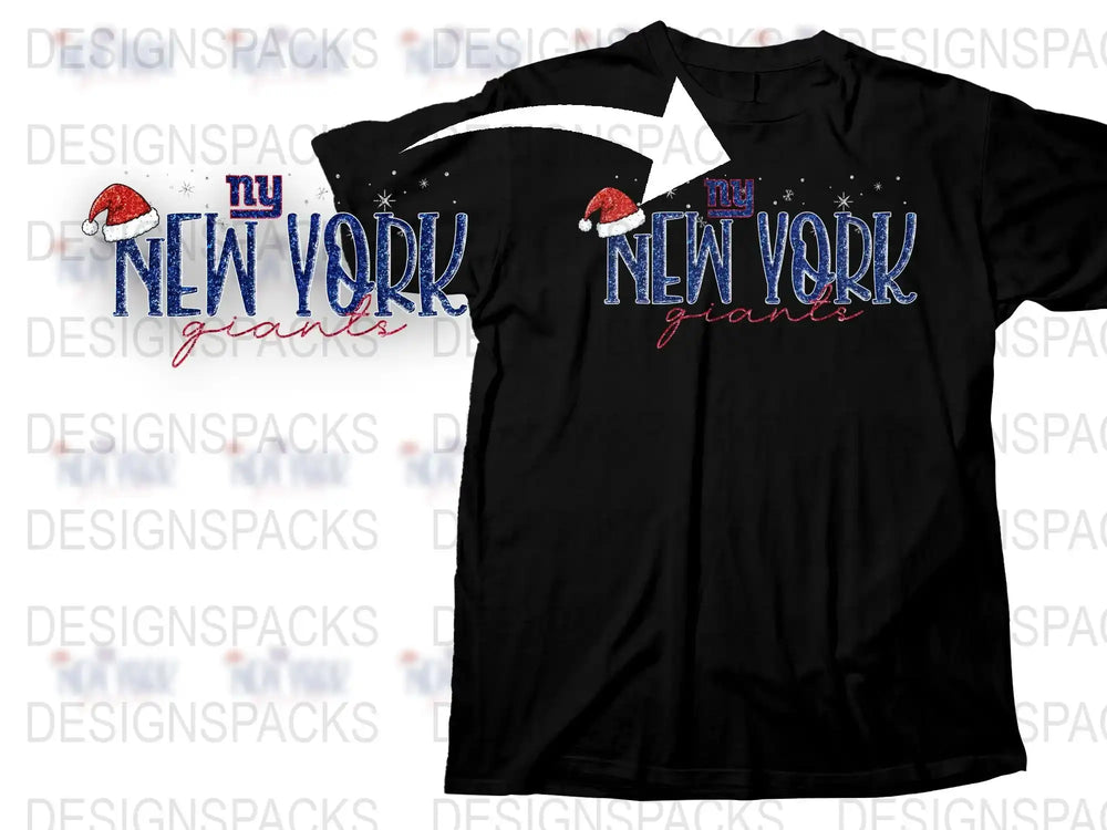 New York Giants T-Shirt, Christmas Santa Hat, Sports Fan Gift, Holiday Apparel, Festive Winter Clothing, NFL Team Spirit Shirt