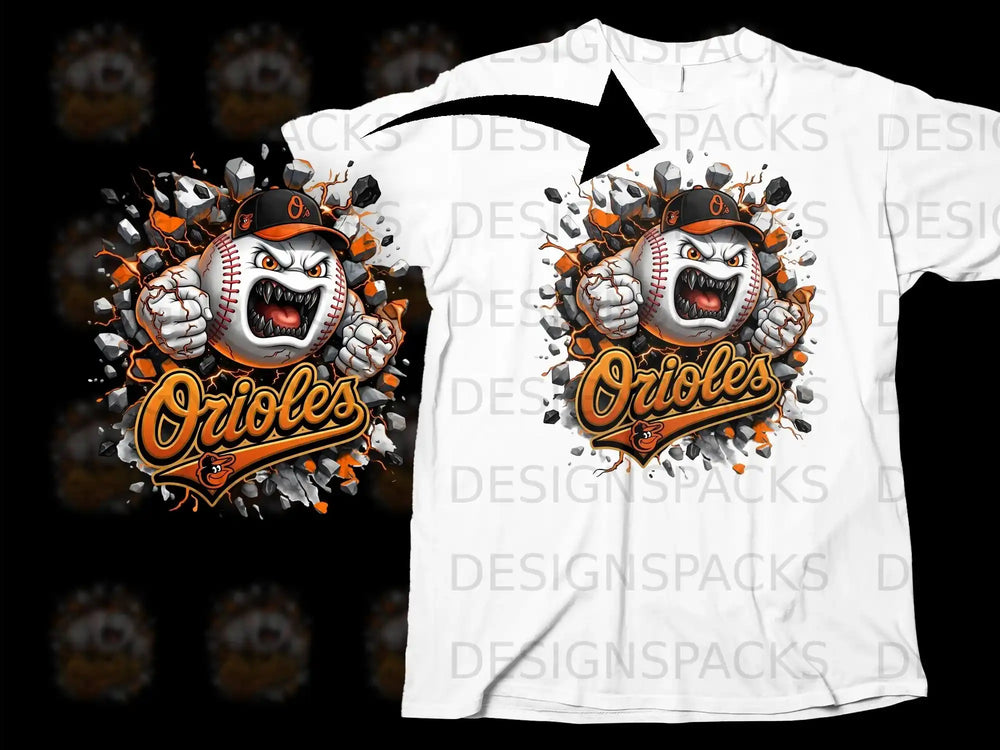Fierce Orioles Baseball Themed Graphic T-Shirt
