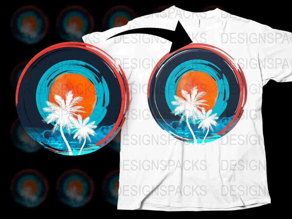 Tropical Sunset Palm Tree Graphic T-Shirt, Colorful Tee, Beach Vibes Casual Wear, Unisex Cotton Shirt