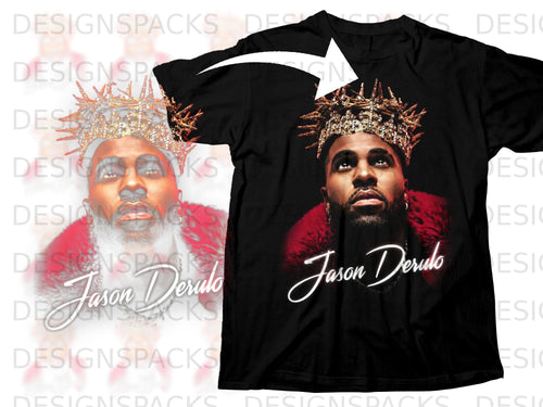 Black t-shirt with Jason Derulo wearing a crown and fur collar.