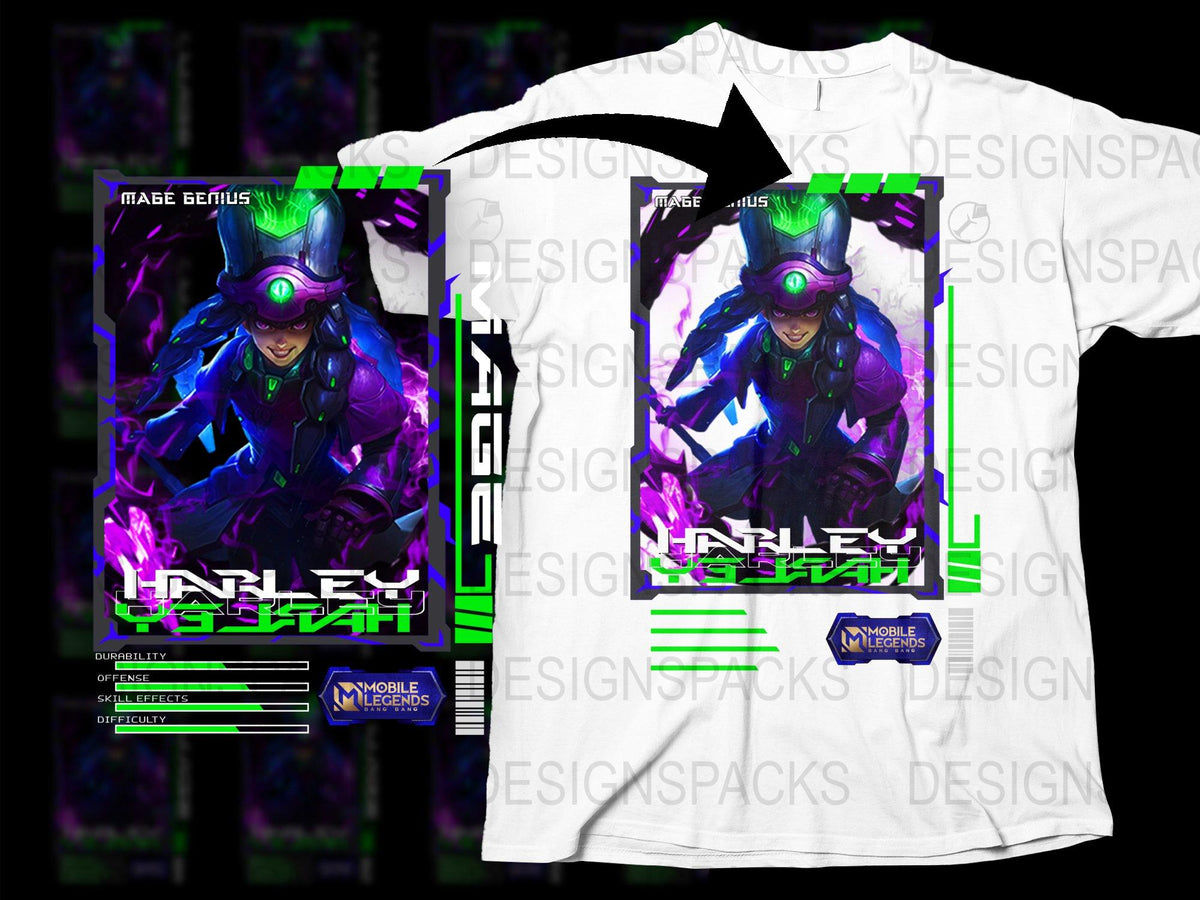 Mobile Legends Harley Great Inventor Graphic T-Shirt, Unisex Full Print Gaming Tee, Vibrant Colors eSports Apparel