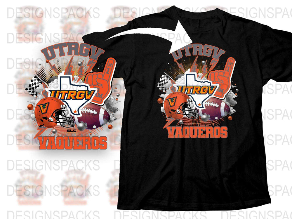 UTGRV Vaqueros T-Shirt, College Football Graphic Tee, Sports Fan Apparel, Orange and Black