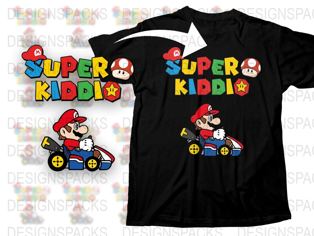 Kids Super Mario Kart Graphic T-Shirt, Colorful Cartoon Gaming Tee, Boys Girls Casual Top