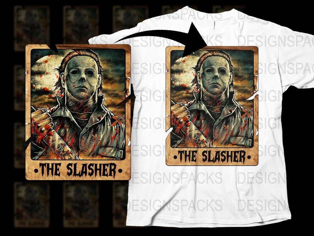 The Slasher Horror Movie Inspired Graphic T-Shirt, Halloween Tee, Spooky Character Design, Vintage Art Style, Unisex Clothing