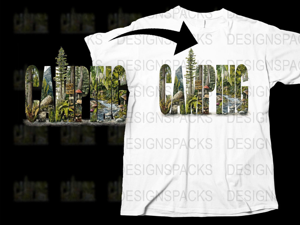 Men's Camping T-Shirt, Nature Forest Print, Outdoor Adventure Tee, Casual Graphic Shirt