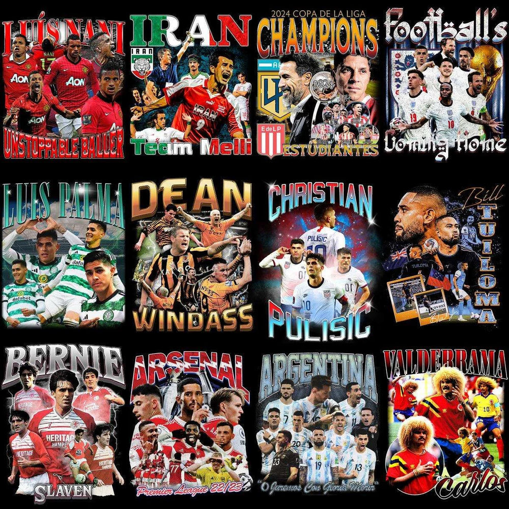 37 Football Soccer Players Bootleg Designs Bundle PNG