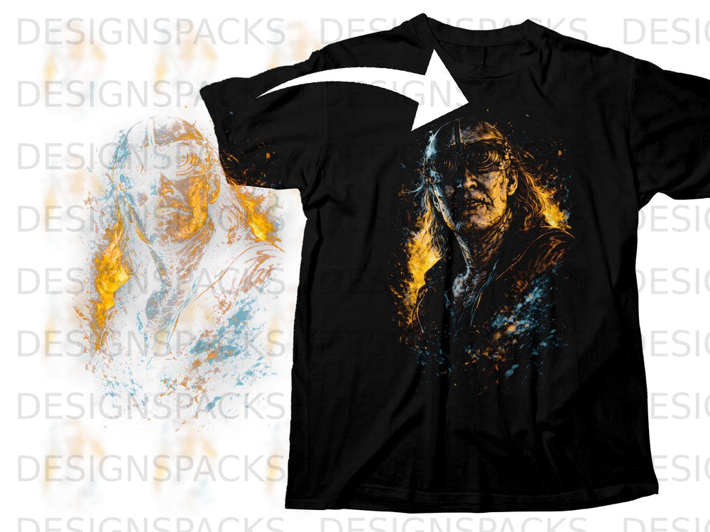 Black t-shirt with grunge portrait of a person wearing goggles.