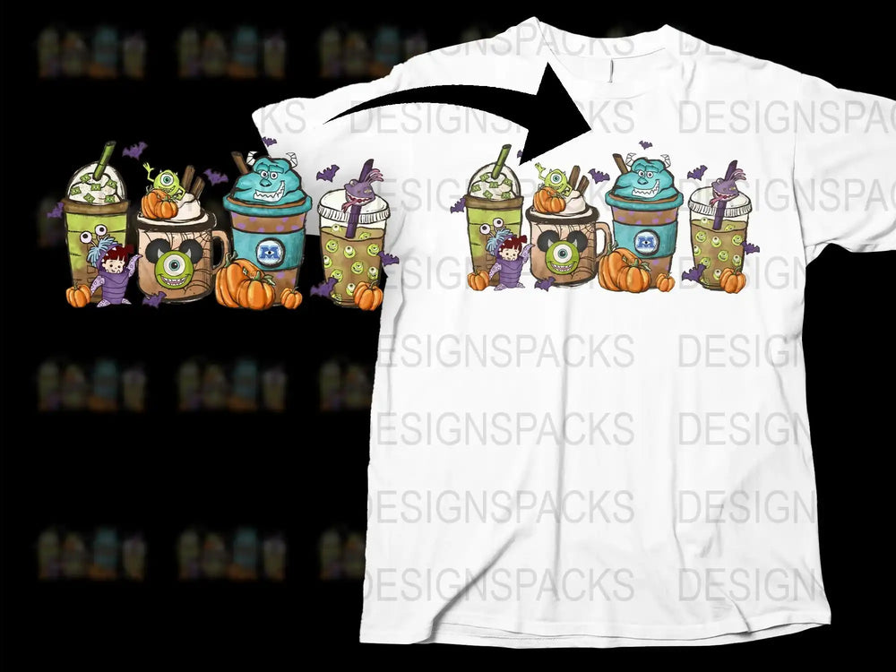 Halloween Themed T-Shirt Cute Monsters Pumpkins Graphic Tee Unisex Kid Adult Sizes