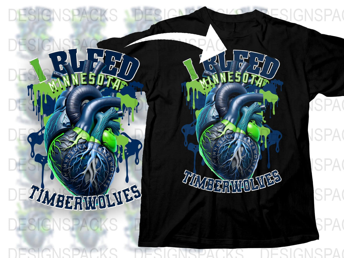 Minnesota Timberwolves T-Shirt, I Bleed Colors, Graphic Sports Tee, Basketball Fan Apparel