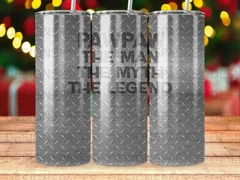 Diamond plate pattern with text "Pawpaw the man the myth the legend".