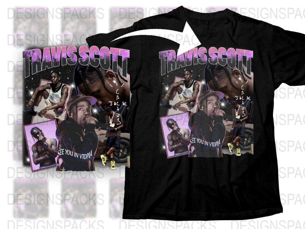 Travis Scott Graphic T-Shirt, Hip Hop Artist Merch, Black Concert Tee with Album Artwork, Music Fan Apparel Gift