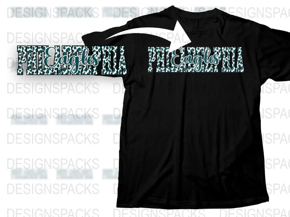 Custom Eagles Graphic T-Shirt, Black Sports Team Tee, Stylish Fan Apparel, Trendy Football Shirt Design