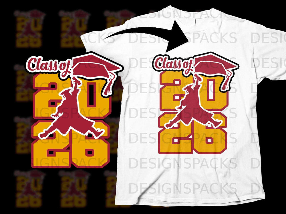White t-shirt with "Class of 2026" diploma graduation design.