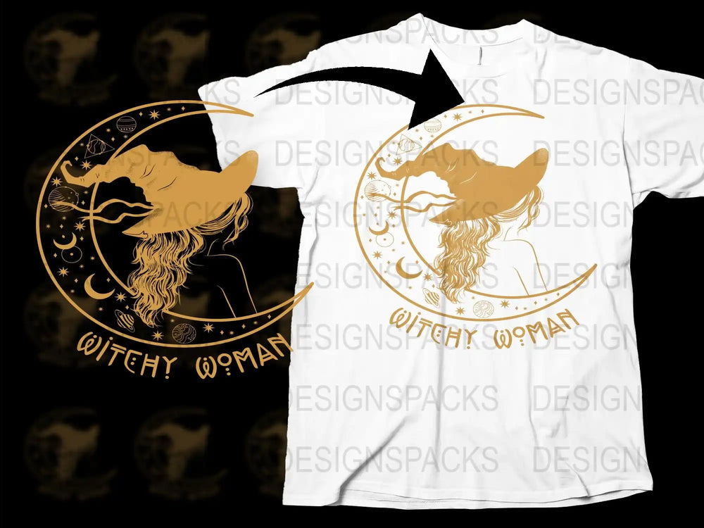 Witchy Woman T-Shirt, Moon and Stars Graphic Tee, Mystical Witchcraft Design, Celestial Fashion Top