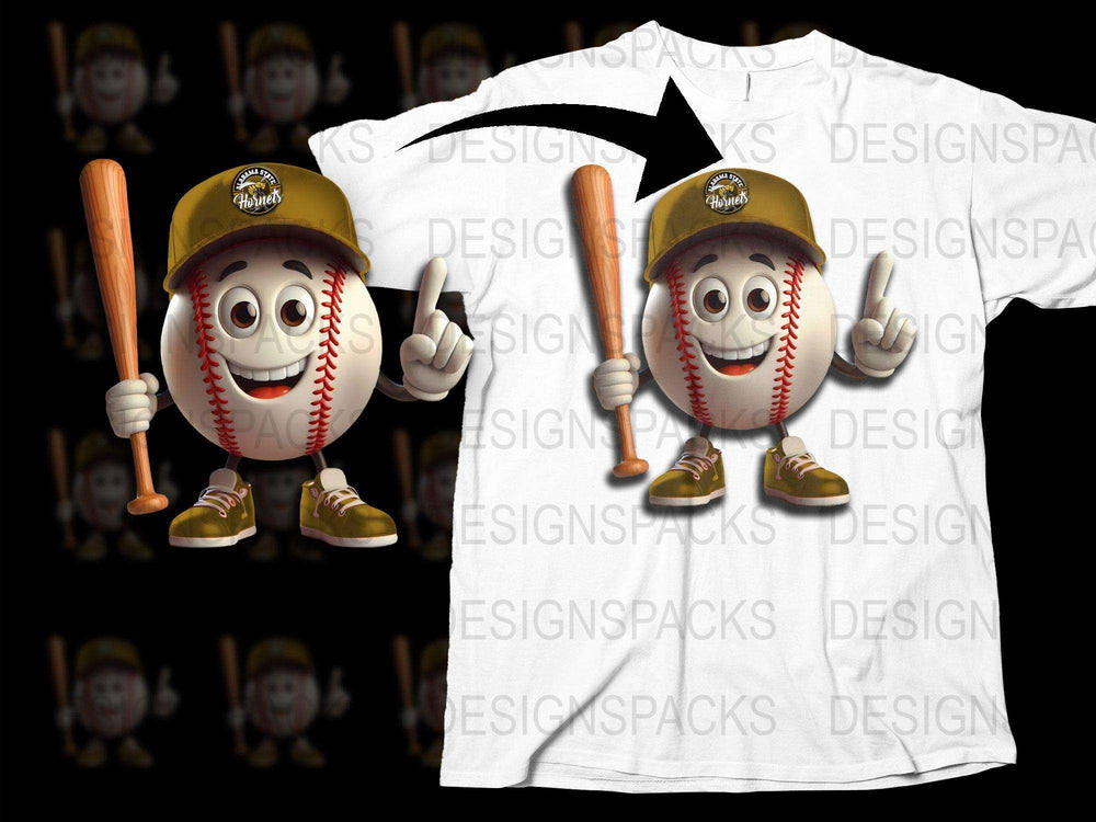 Cartoon Baseball T-Shirt, Kids Sports Tee, Fun Character Shirt with Bat and Ball, Cute Youth Apparel