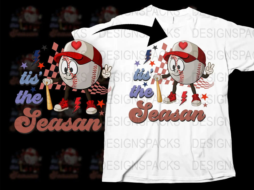 Baseball Christmas T-Shirt, 'Tis the Season Holiday Apparel, Festive Sports Tee, Casual Wear for Baseball Lovers