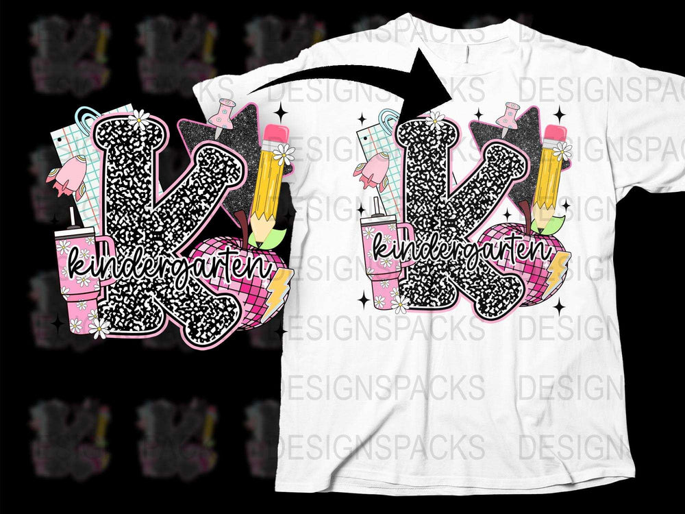 Kindergarten Teacher T-Shirt, Colorful Pencil Leopard Print, Personalized K Initial Top, Gift for Teachers