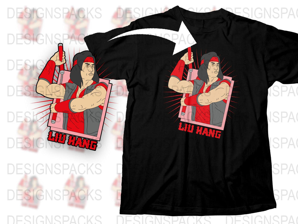 Liu Hang Retro Martial Arts Fighter T-Shirt, Vintage Combat Graphic Tee, Bold Red and Black Design, Casual Streetwear Shirt