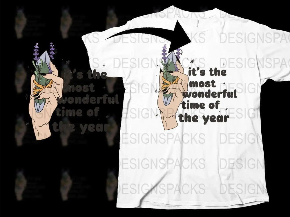 Floral Hand Graphic T-Shirt, Lavender Print Tee, Artistic Spring Fashion, Nature Inspired Top, Casual Wear for All Seasons, Unique Design