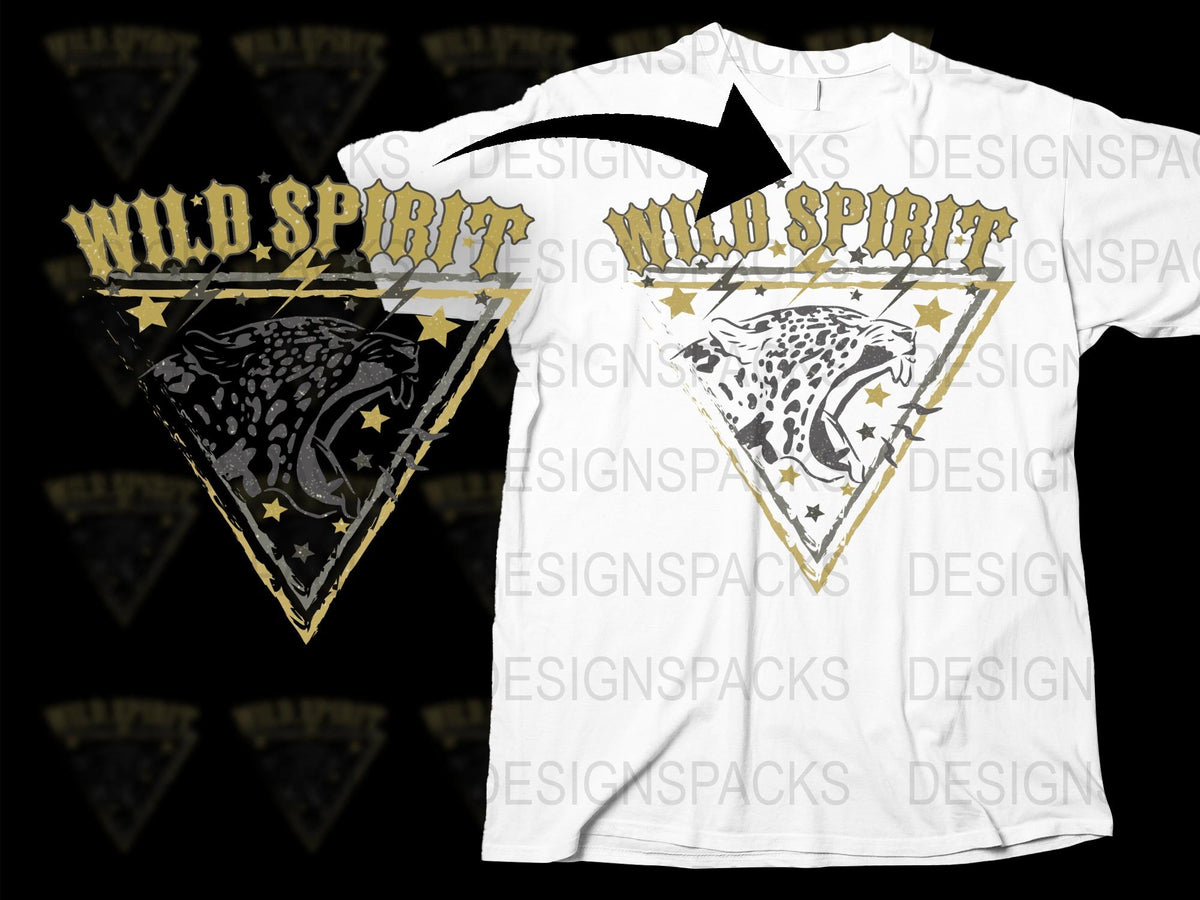 Wild Spirit Leopard Print Graphic T-Shirt, Trendy Animal Design Tee, Star Motif Casual Fashion Top for Men and Women