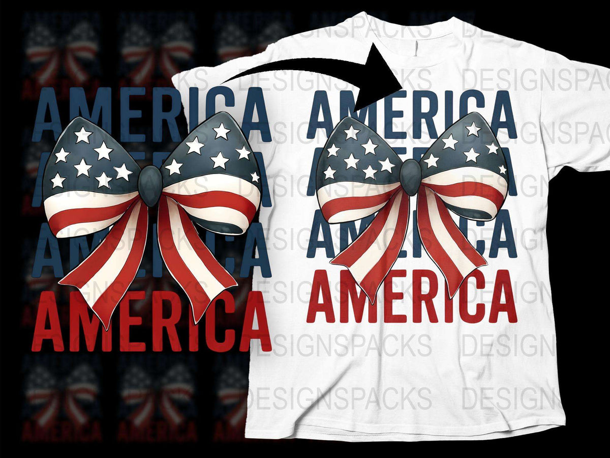 Patriotic America T-Shirt with Flag Bow Design, Unisex Fourth of July Tee, Independence Day Apparel